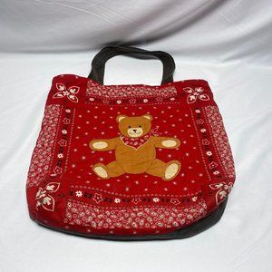 Western Style Teddy Bear Red Bandana Paisley Tote Shopping Bag